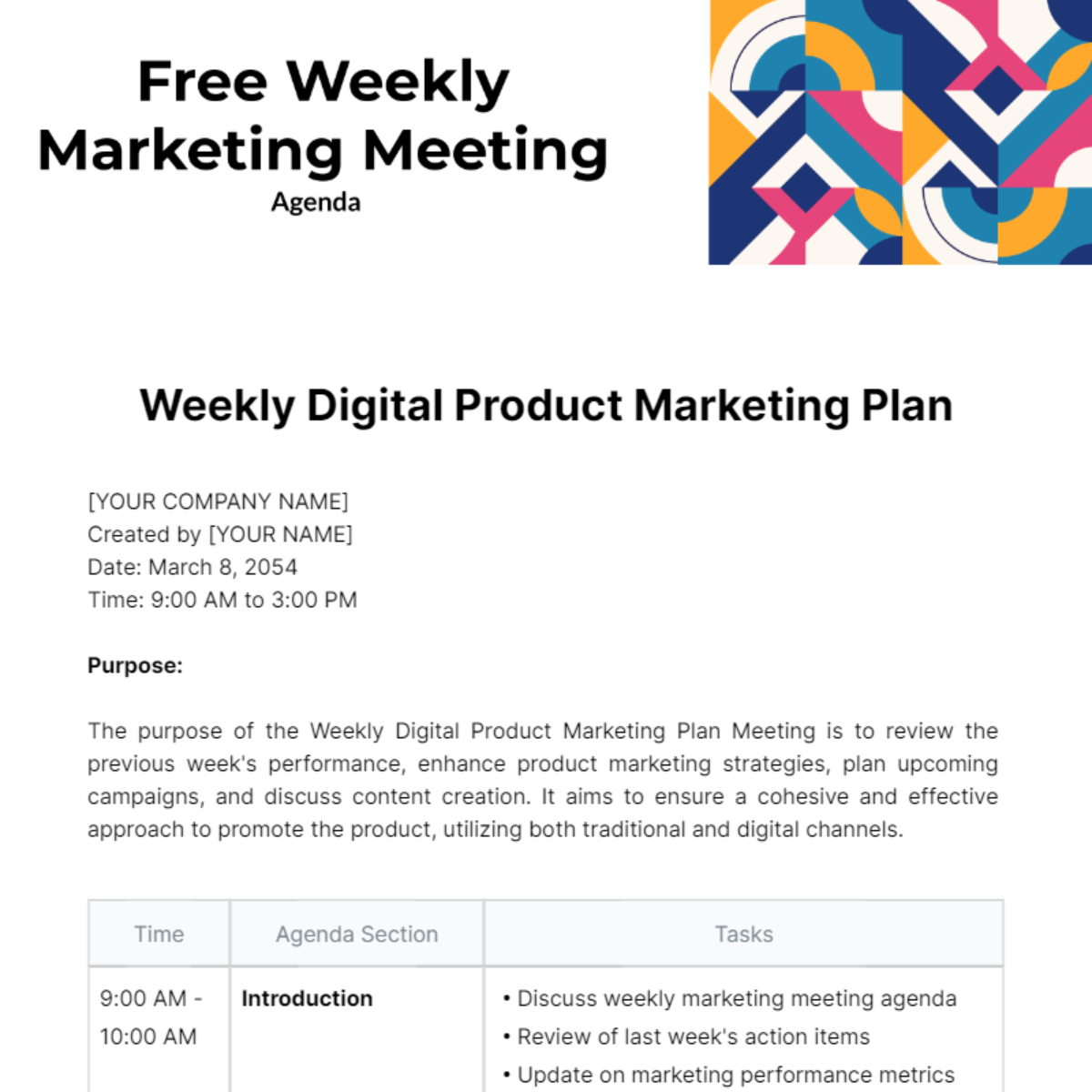 Weekly Marketing Meeting Agenda Template