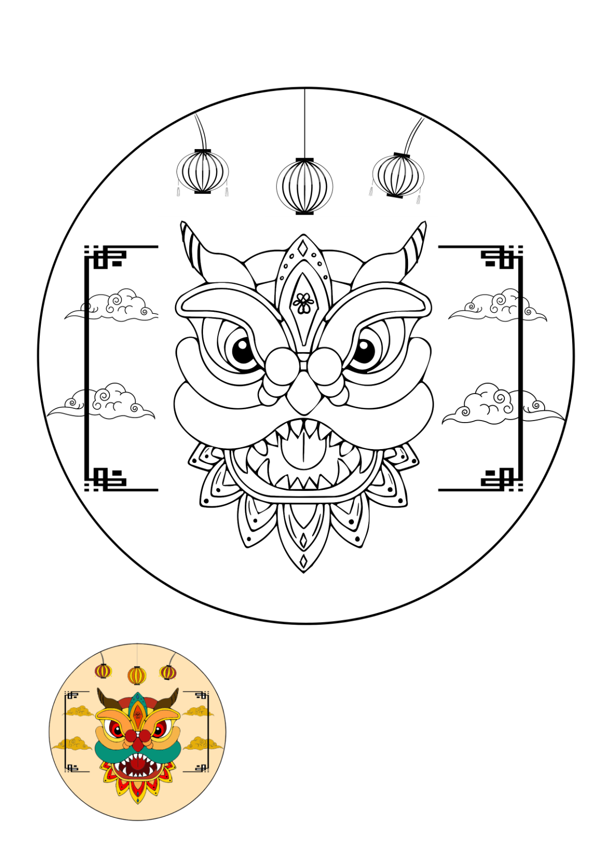 Chinese Lunar New Year Coloring Pages Template