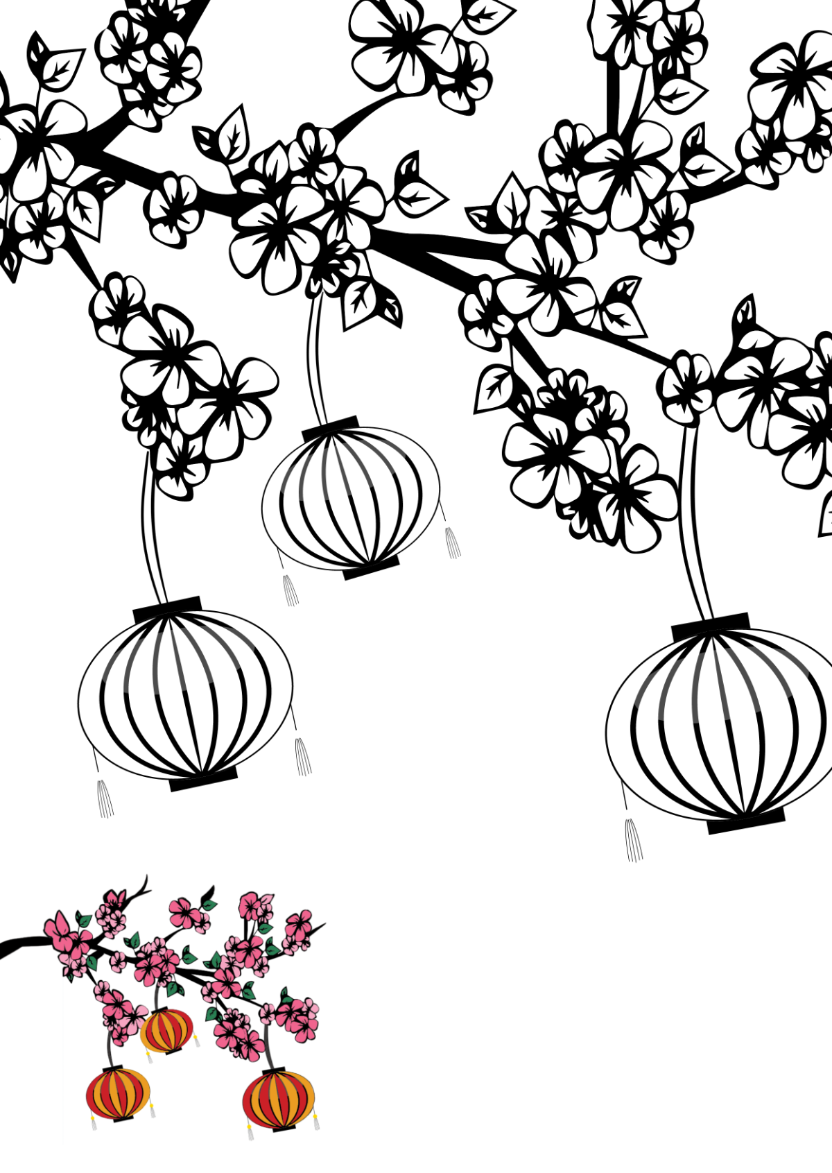 Lantern Chinese New Year Coloring Pages Template