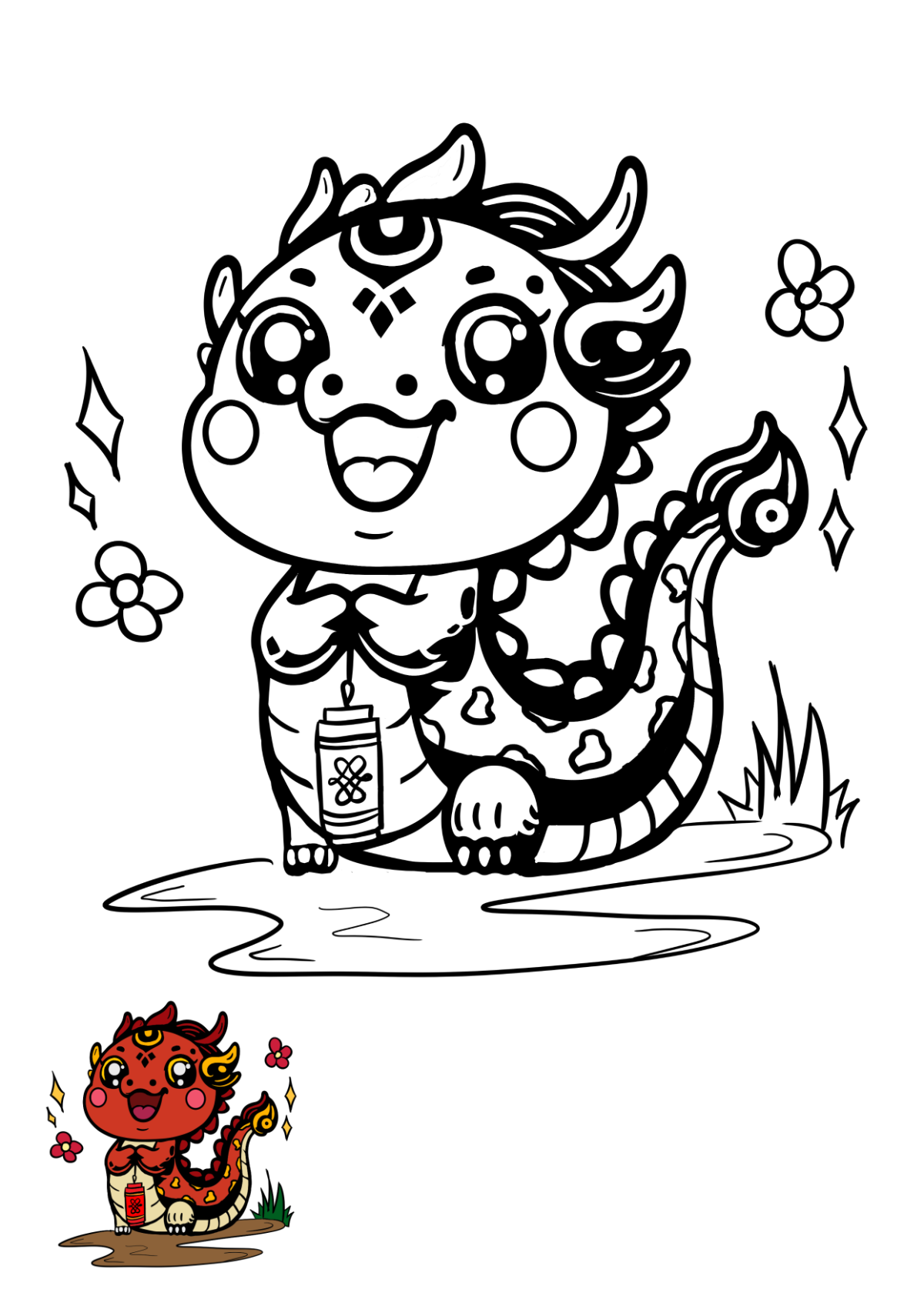 Cute Chinese New Year Coloring Pages Template