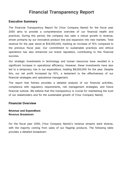 Free Financial Transparency Report Template to Edit Online