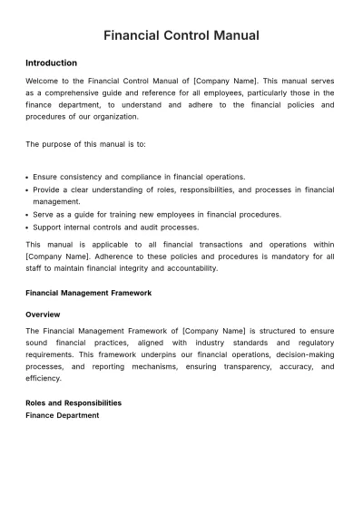 Free Financial Control Manual Template to Edit Online