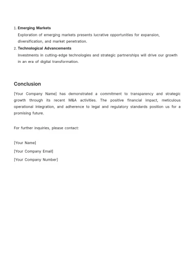 Free Finance Mergers & Acquisitions Transparency Report Template to Edit Online