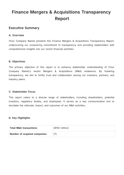 Free Finance Mergers & Acquisitions Transparency Report Template to Edit Online