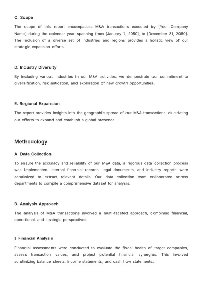 Free Finance Mergers & Acquisitions Transparency Report Template to Edit Online
