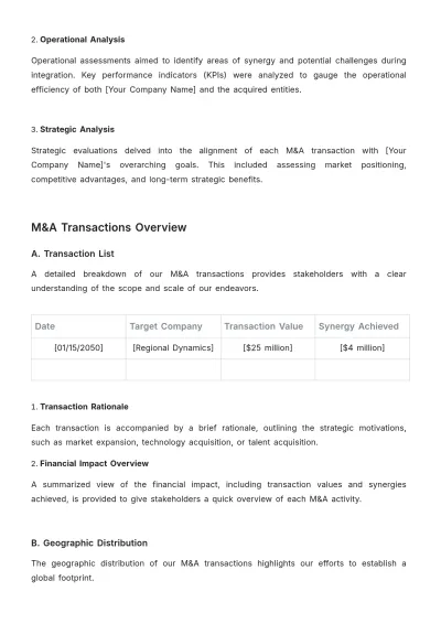 Free Finance Mergers & Acquisitions Transparency Report Template to Edit Online