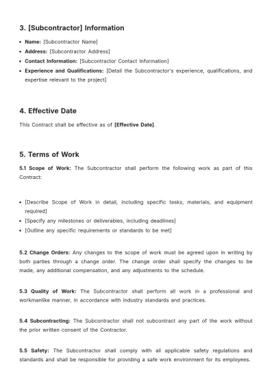 Free Subcontractor Contract Template to Edit Online