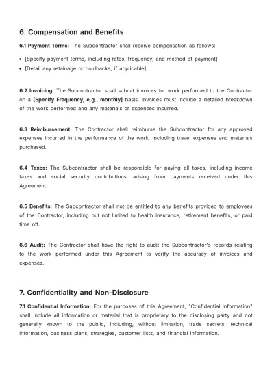 Free Subcontractor Contract Template to Edit Online