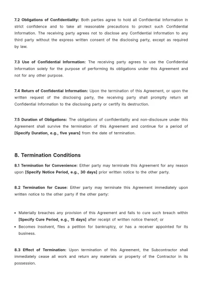 Free Subcontractor Contract Template to Edit Online