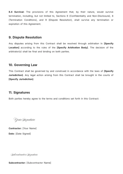 Free Subcontractor Contract Template to Edit Online
