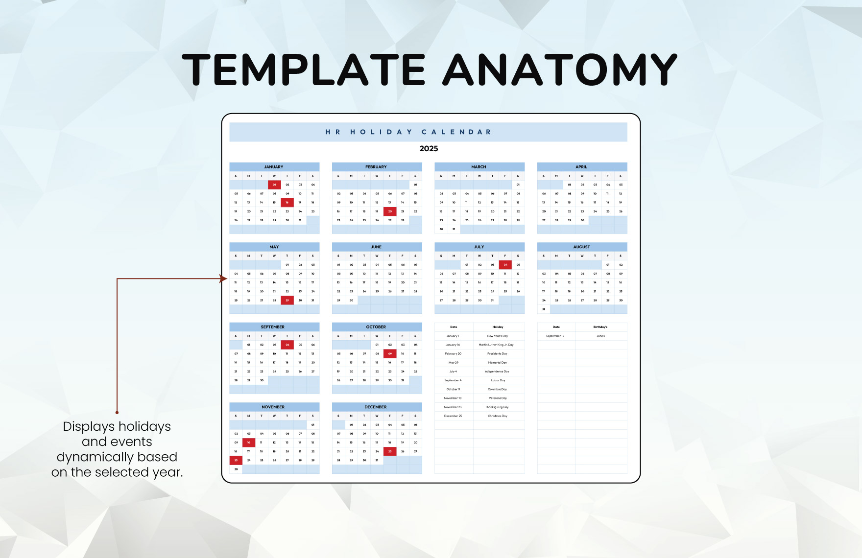 HR Holiday Calendar Template