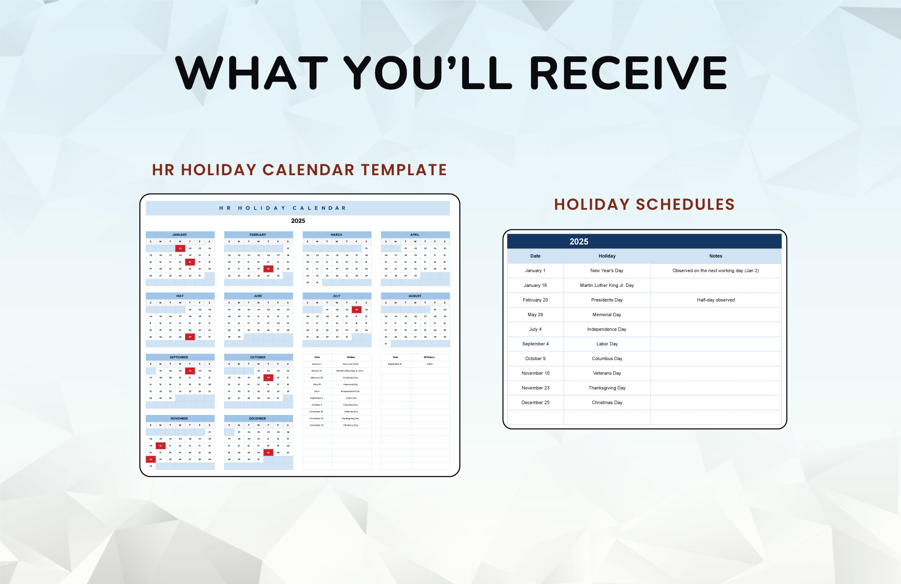 HR Holiday Calendar Template