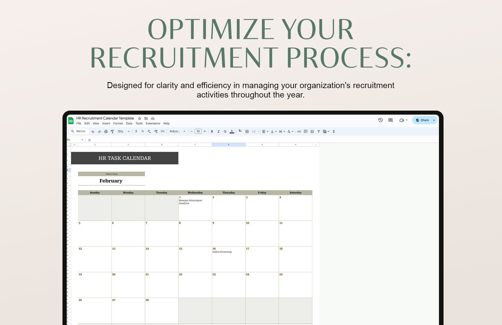HR Recruitment Calendar Template