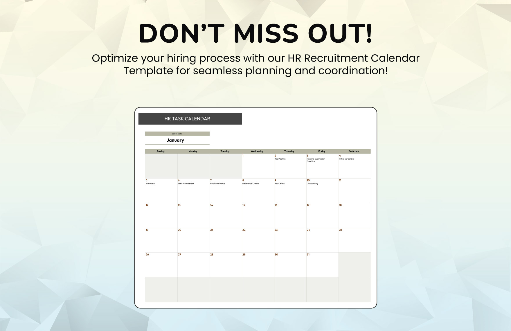 HR Recruitment Calendar Template