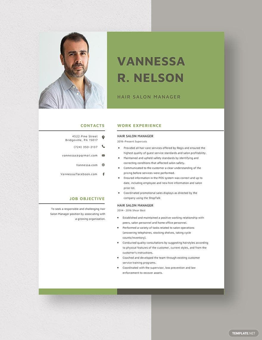 Hair Salon Manager Resume in Pages, Word - Download | Template.net