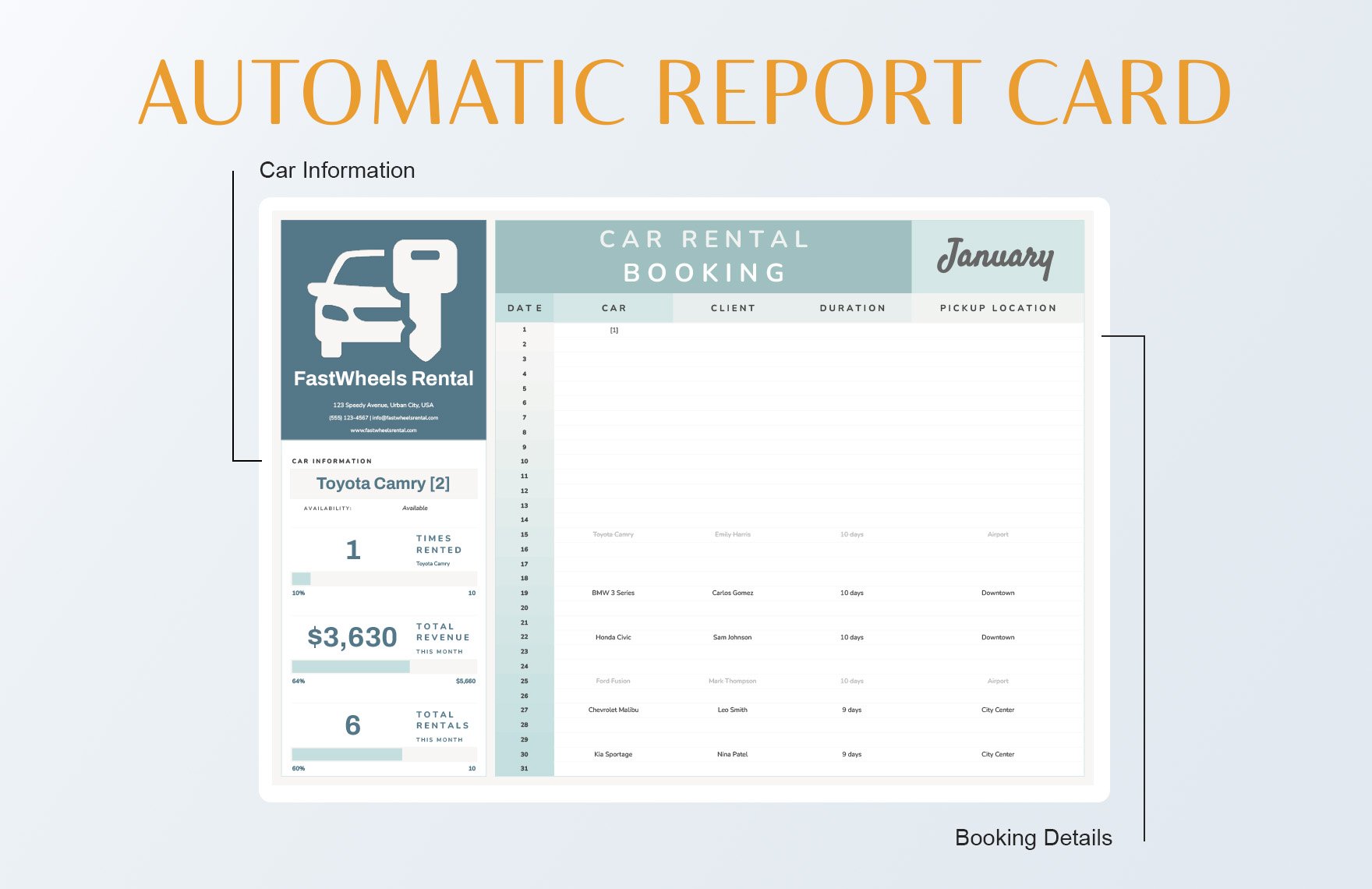 Car Rental Booking Tracker Template