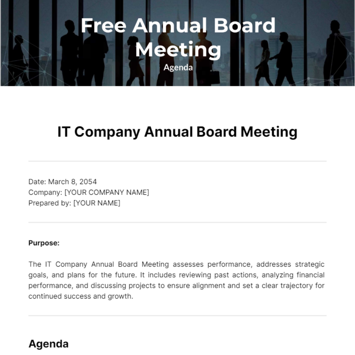 Annual Board Meeting Agenda Template