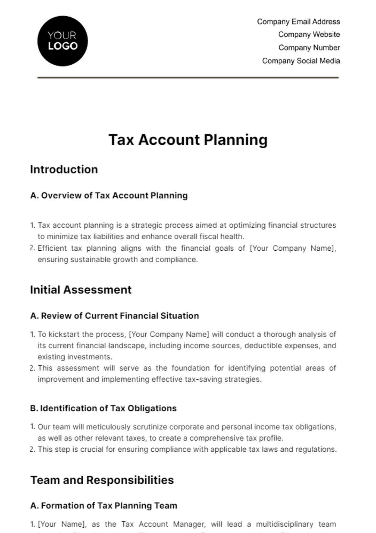 Tax Account Planning Template