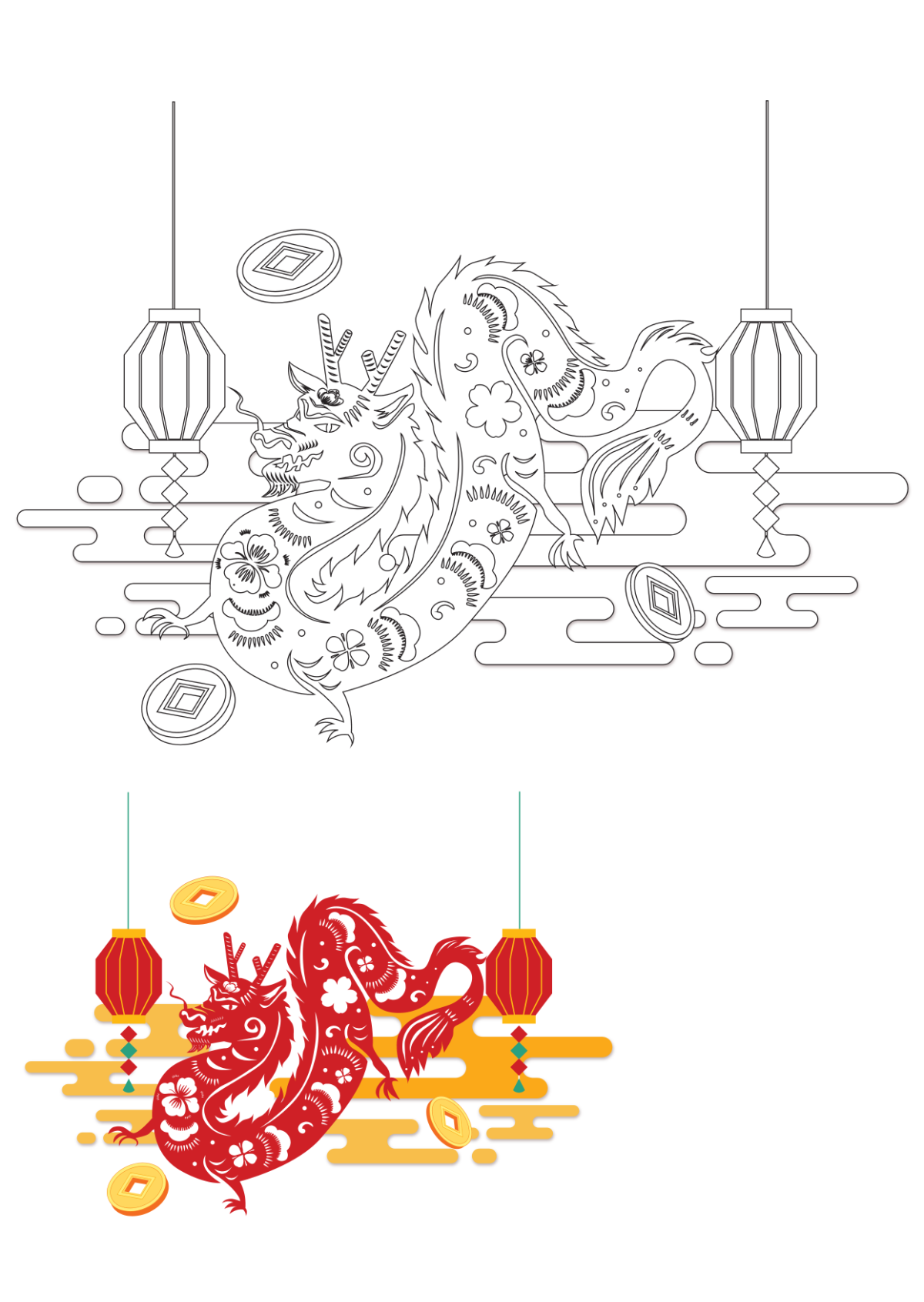 Chinese New Year Animals Coloring Pages Template