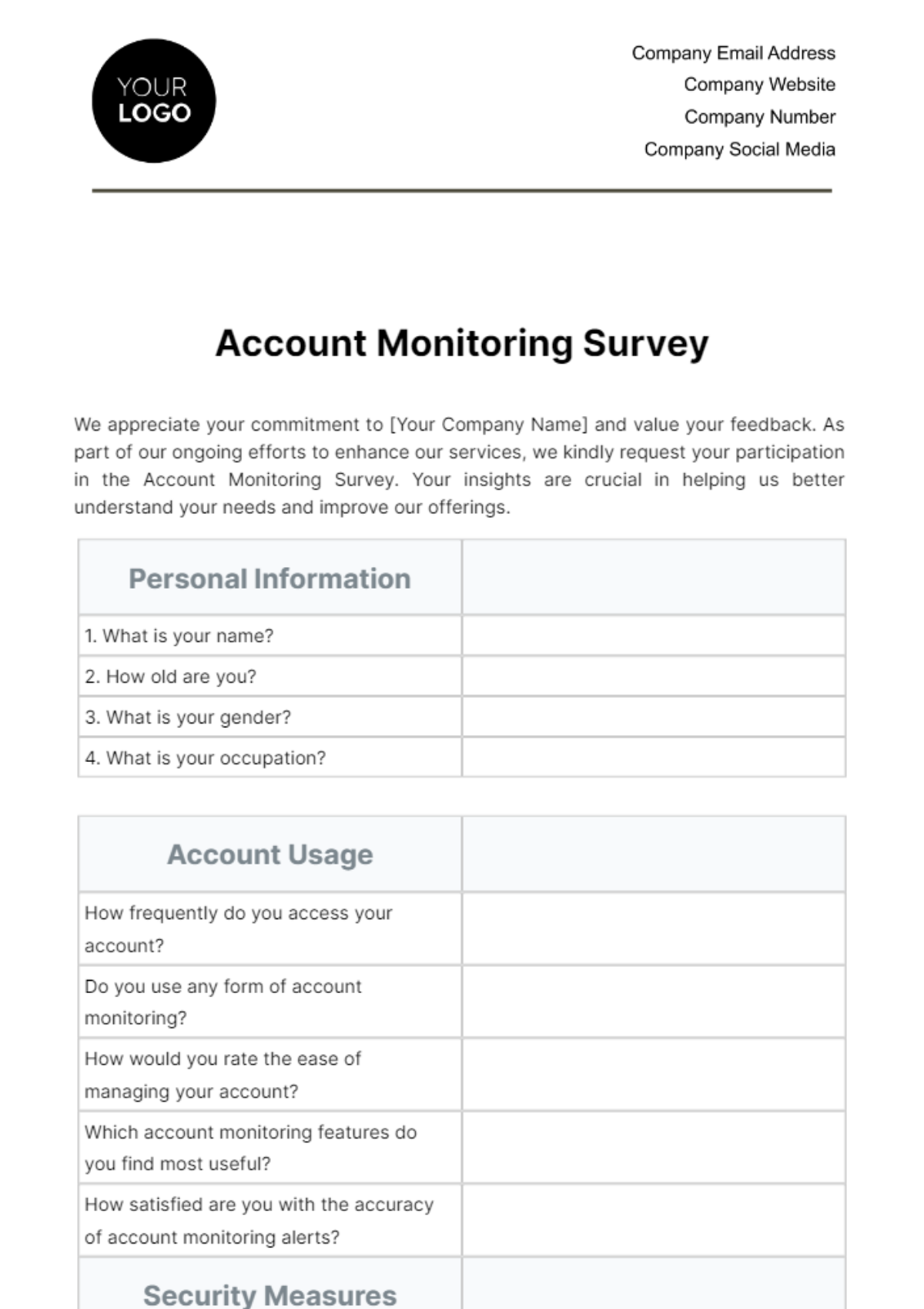 Free Account Monitoring Survey Template