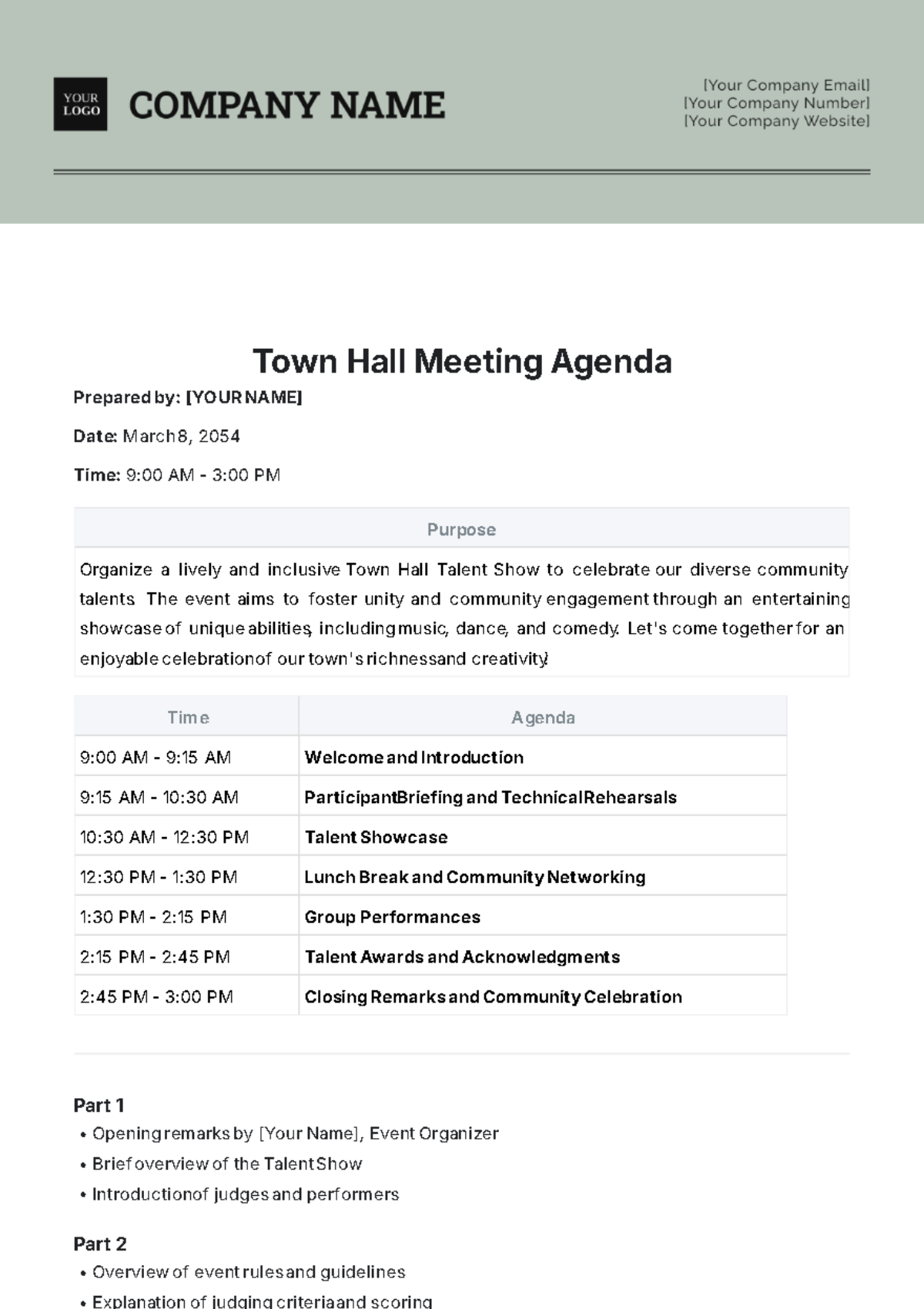 Town Hall Meeting Agenda Template - Edit Online & Download