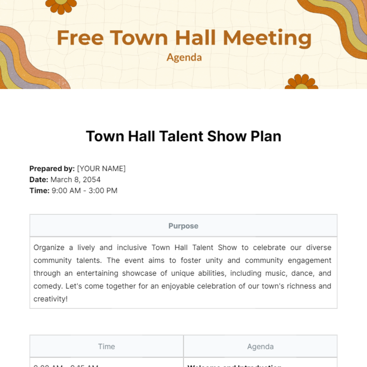 Free Town Hall Meeting Agenda Template