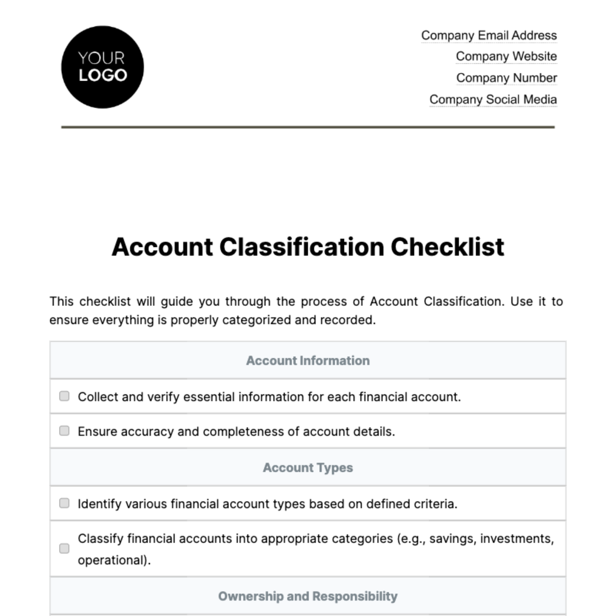 Account Classification Checklist Template - Edit Online & Download