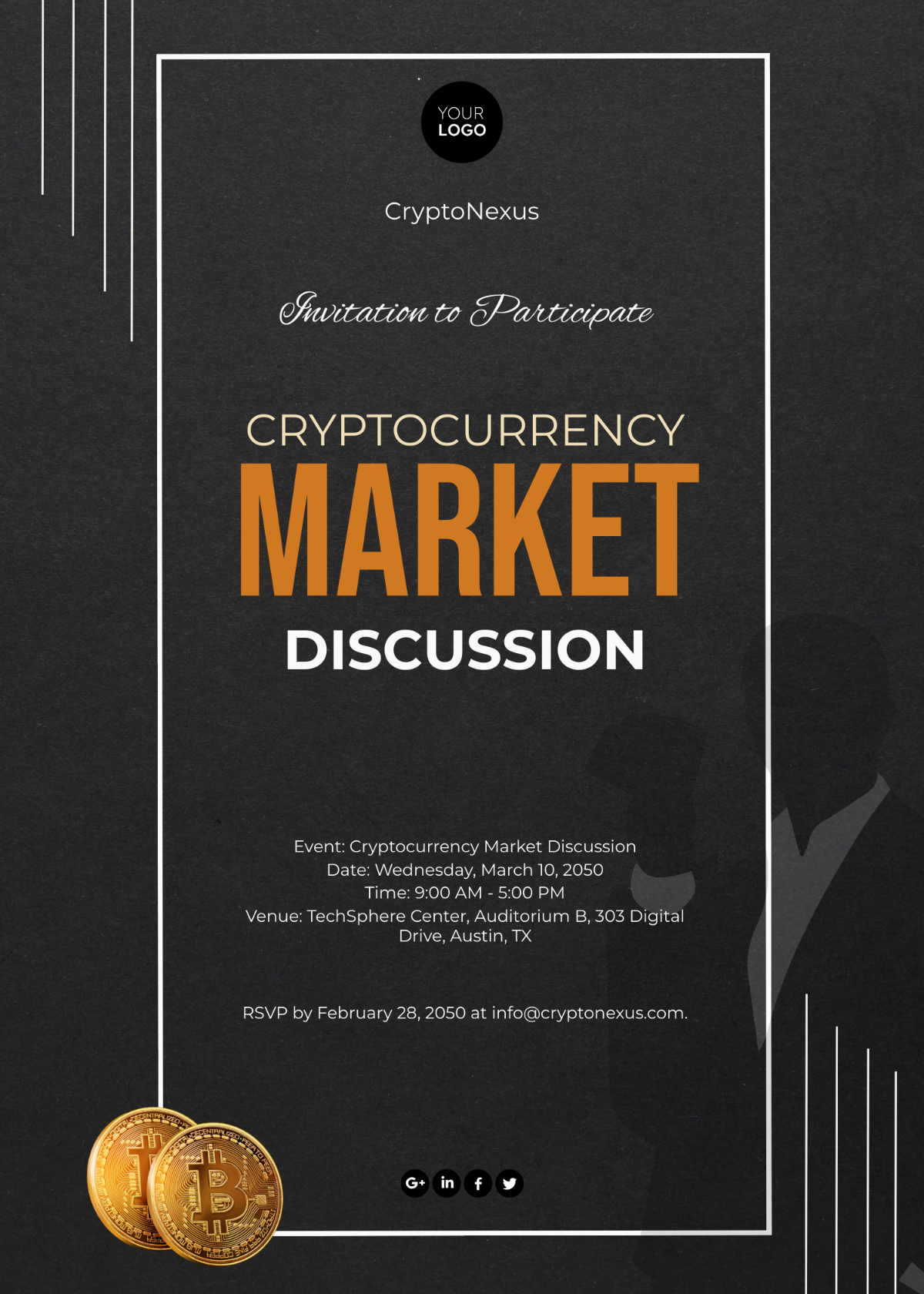 Cryptocurrency Market Discussion Invitation Card