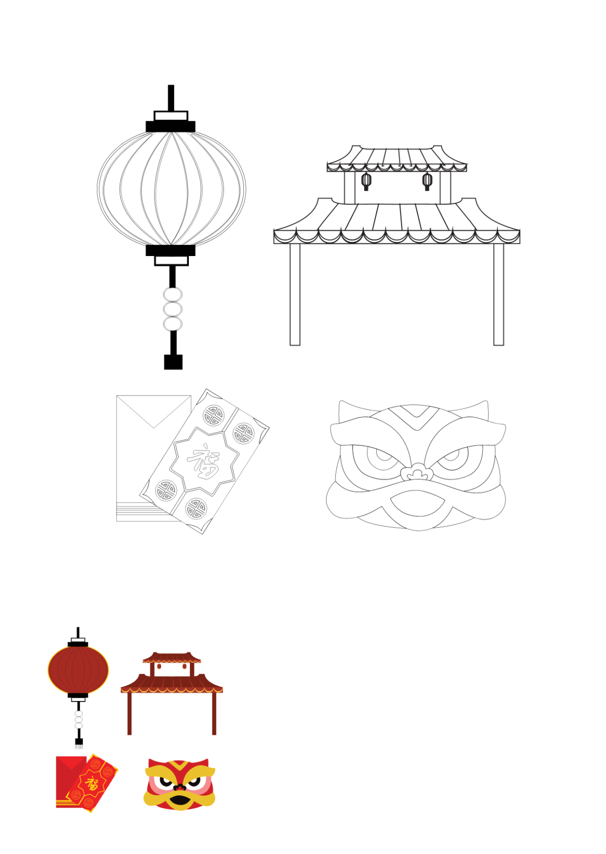 Chinese New Year Decorations Coloring Pages Template