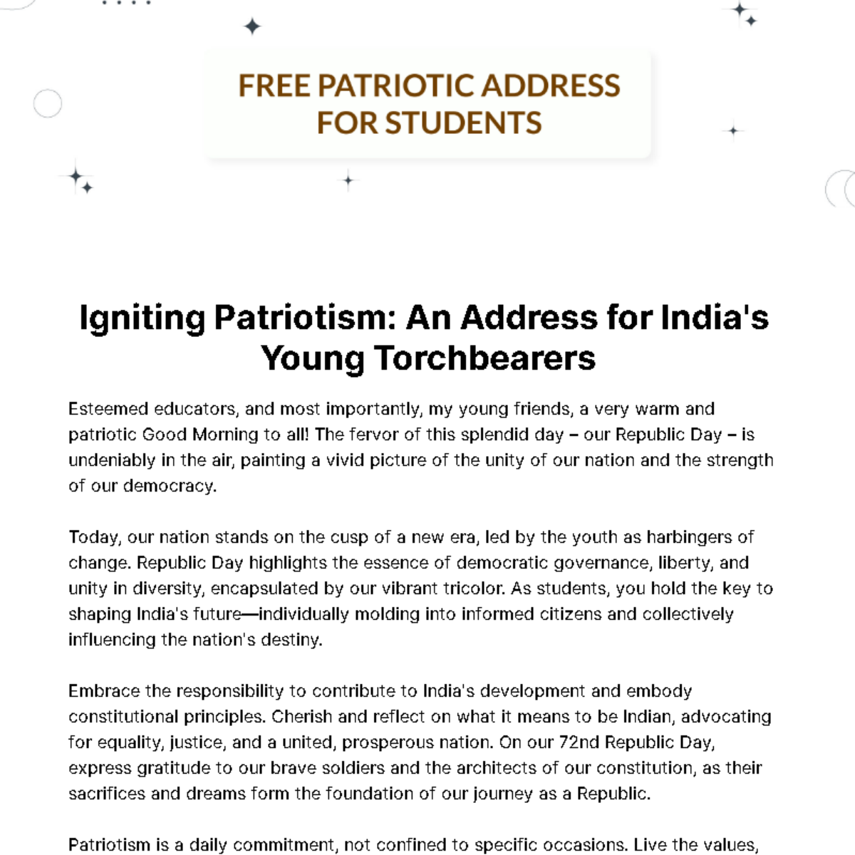 Patriotic Address for Students Template