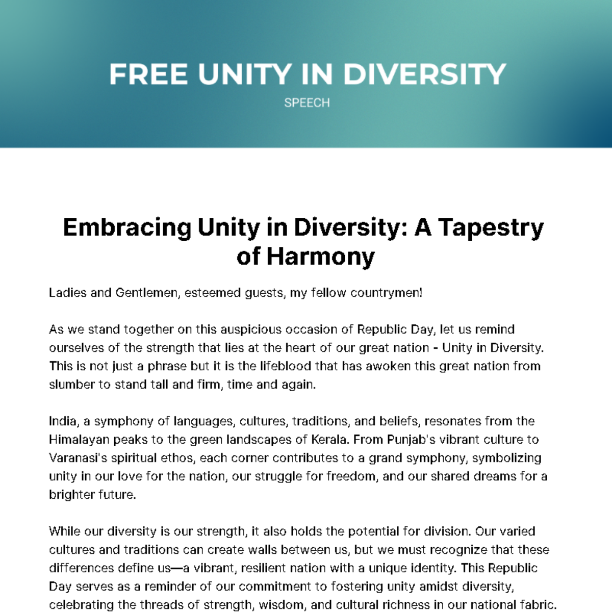 Unity in Diversity Speech Template