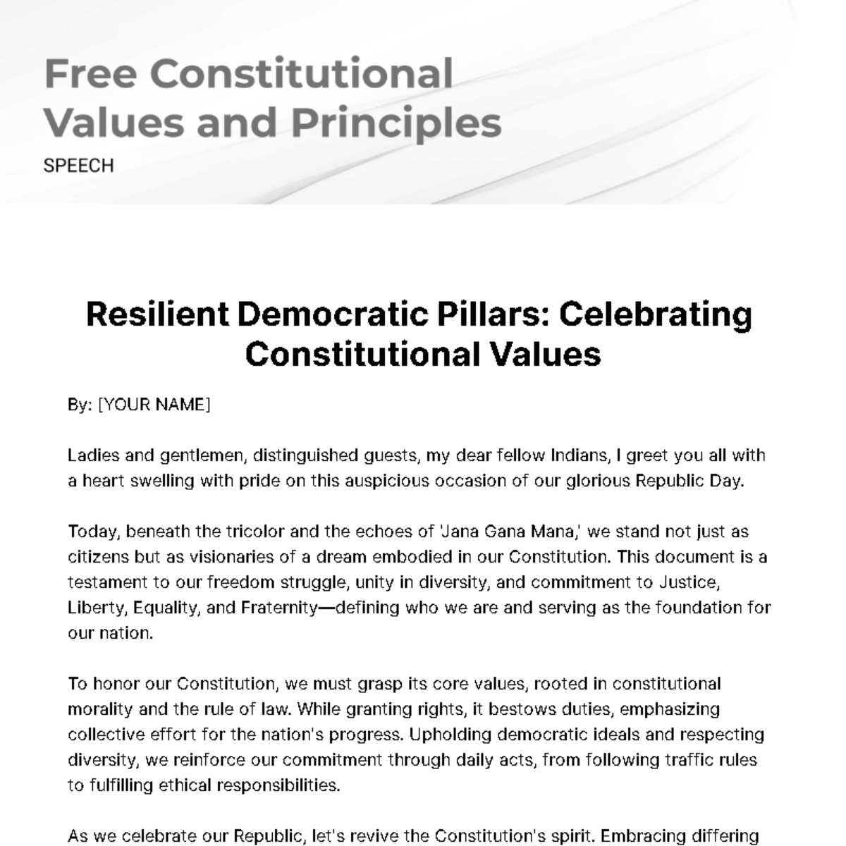 Constitutional Values and Principles Speech Template