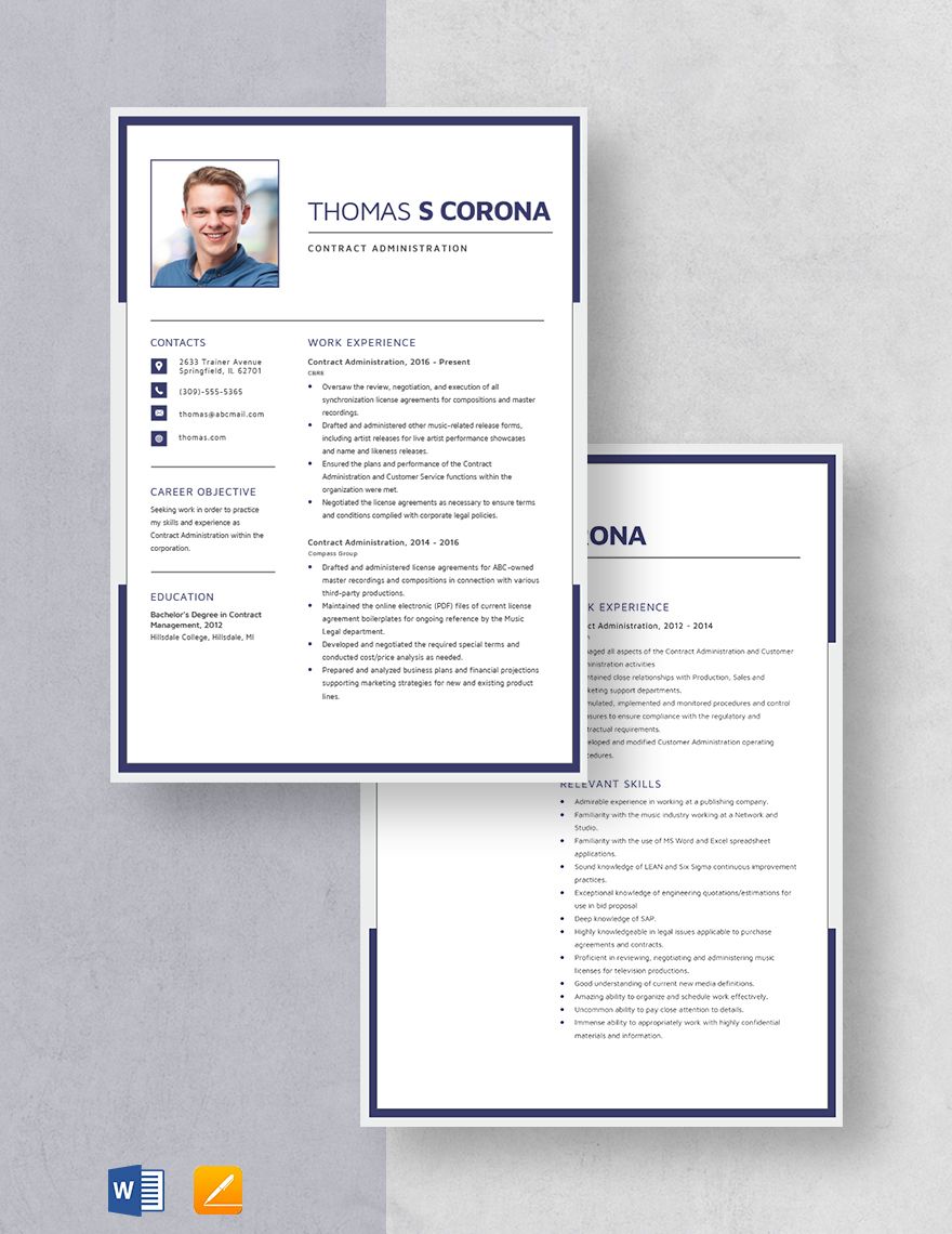 Contract Administration Resume