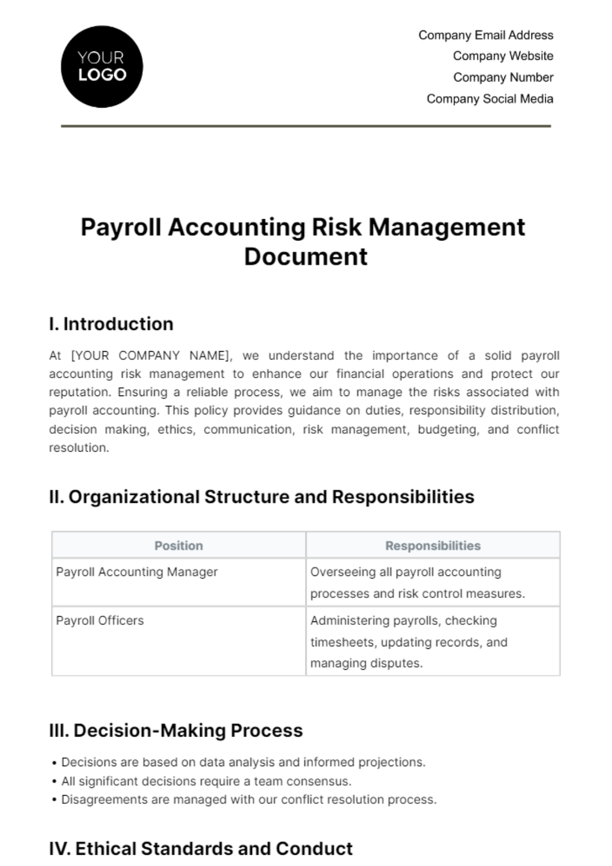 Free Payroll Accounting Risk Management Document Template