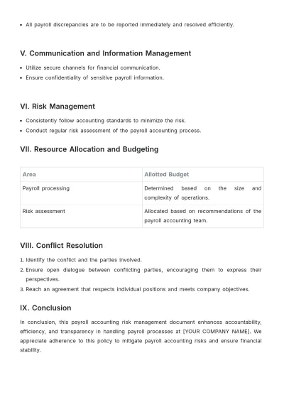 Free Payroll Accounting Risk Management Document Template to Edit Online