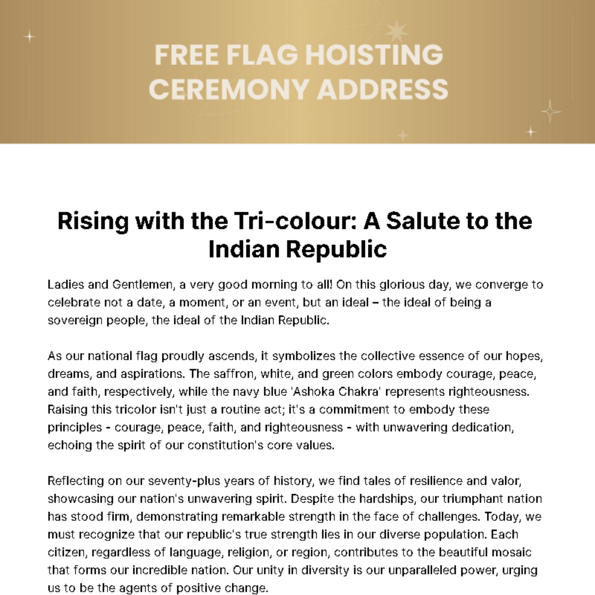Flag Hoisting Ceremony Address Template