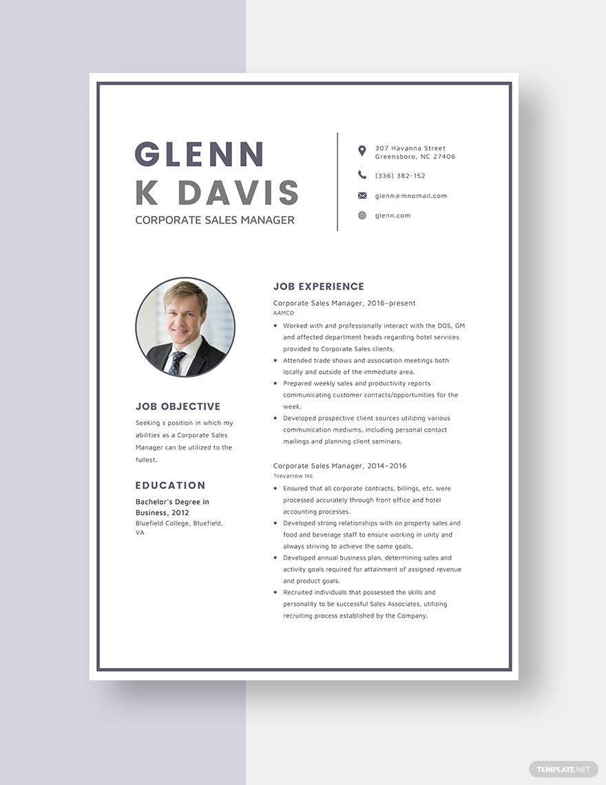 Corporate Sales Manager Resume