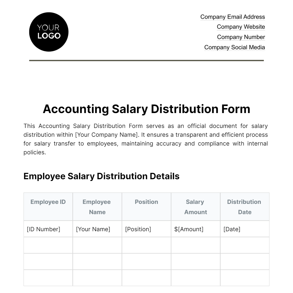 Accounting Salary Distribution Form Template Edit Online & Download