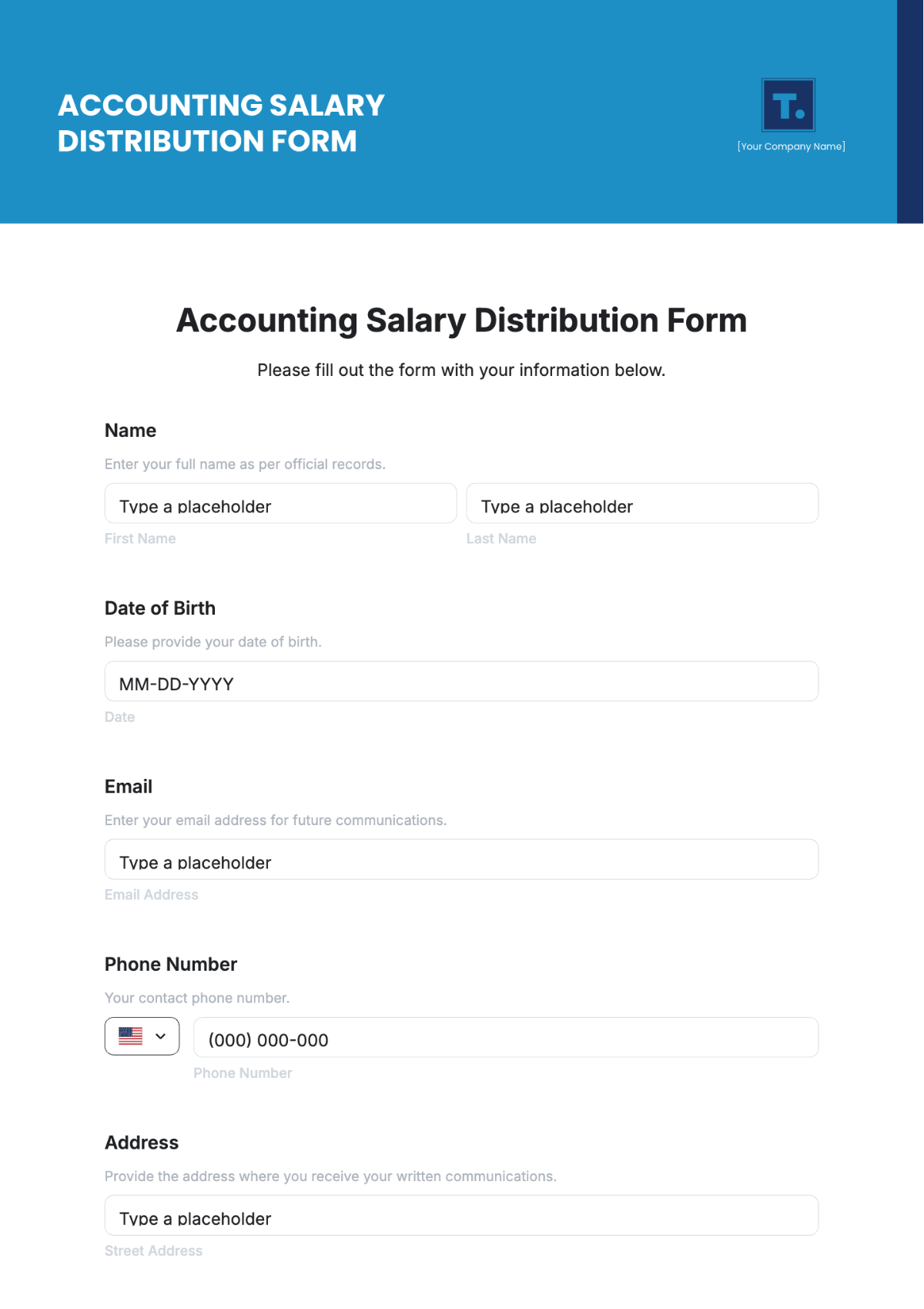 Free Accounting Salary Distribution Form Template