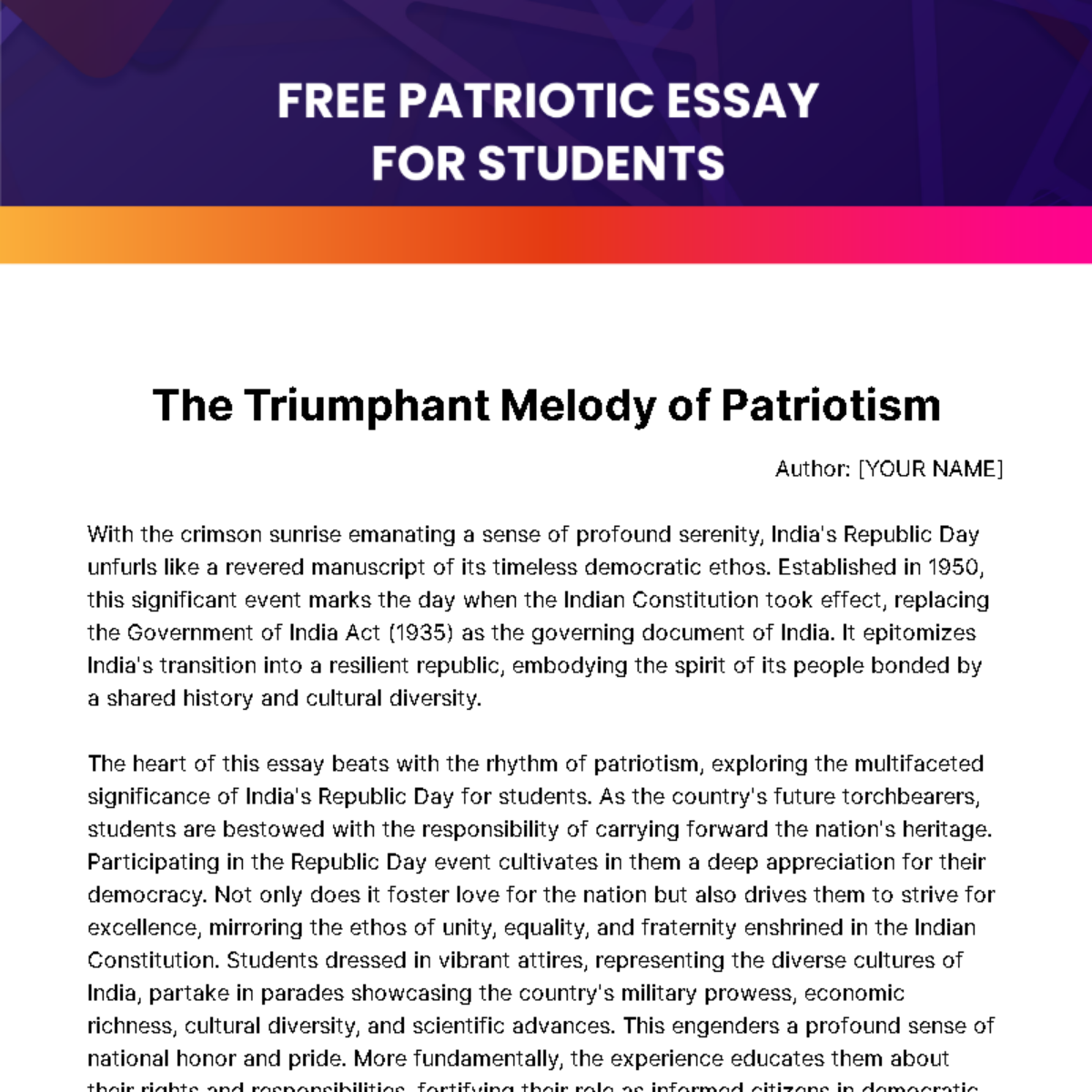Patriotic Essay for Students Template
