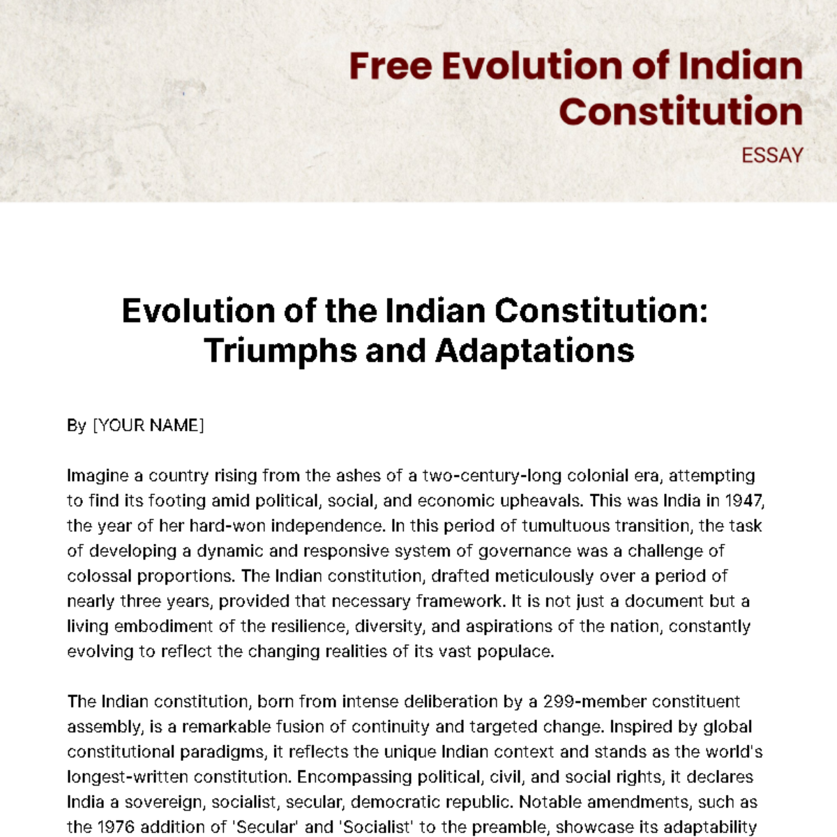 Evolution of Indian Constitution Essay Template