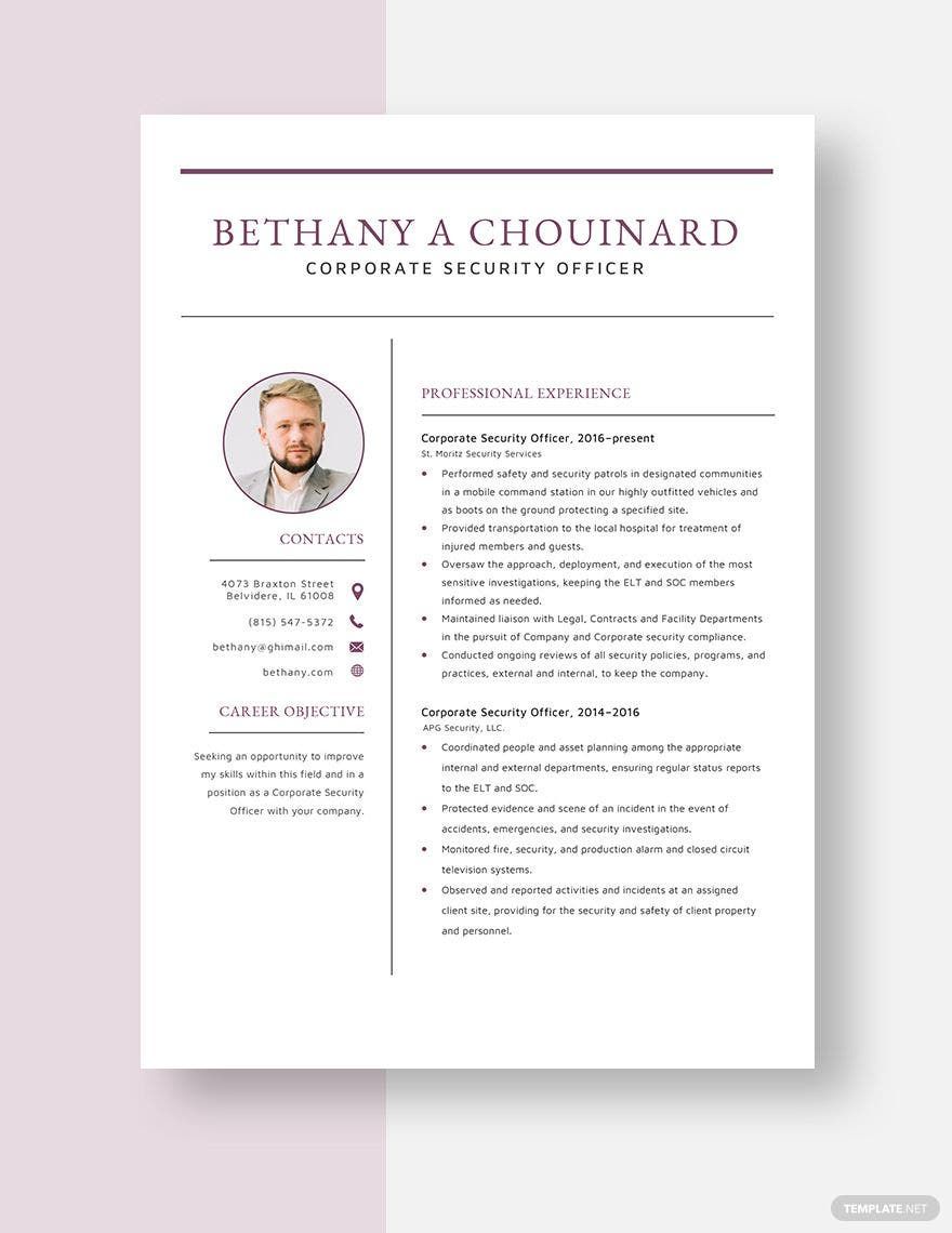 Corporate Security Officer Resume