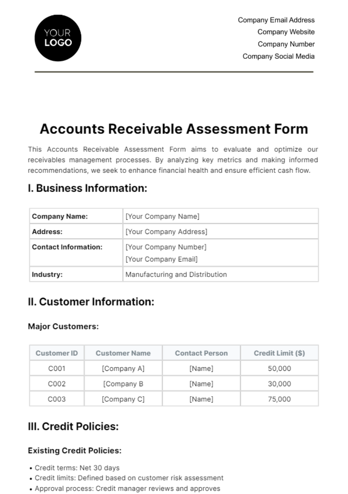 Free Accounts Receivable Assessment Form Template