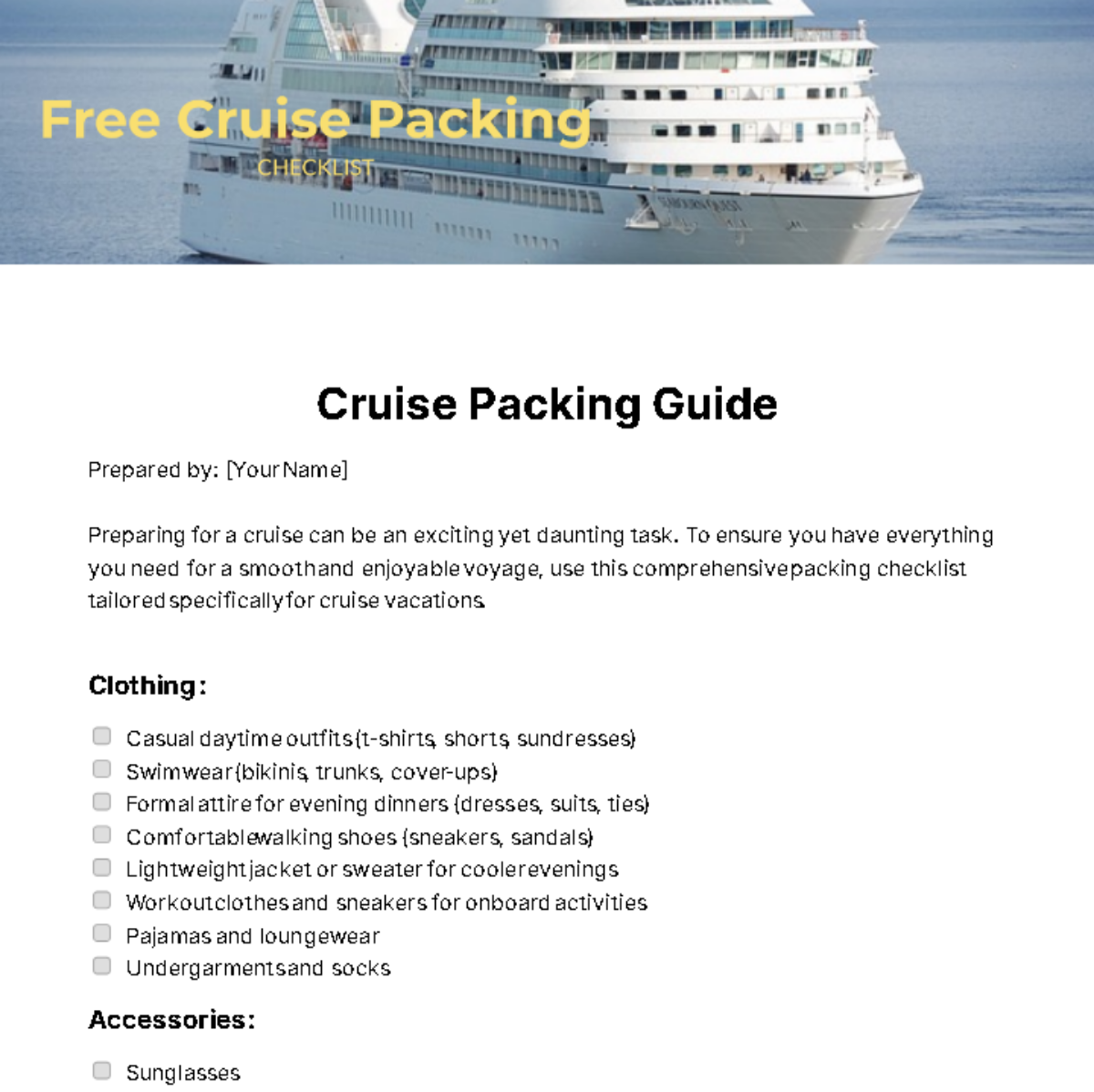 Cruise Packing Checklist Template