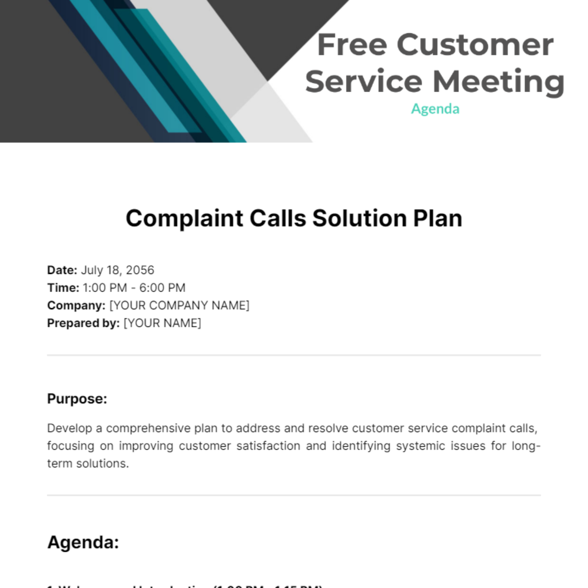 Free Customer Service Meeting Agenda Template