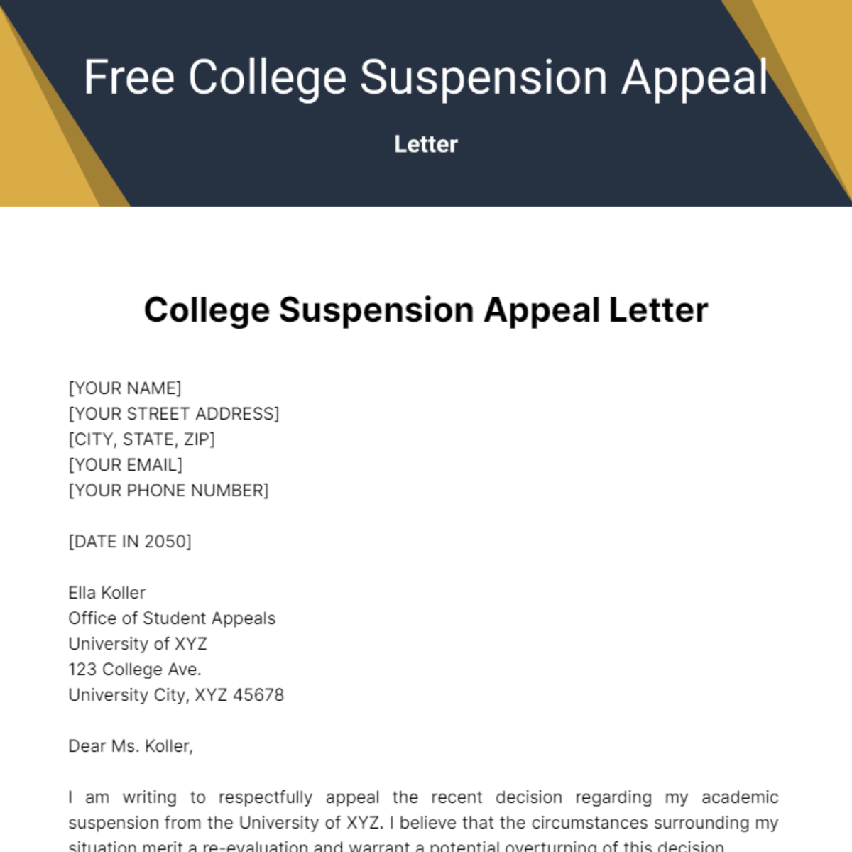 Free College Suspension Appeal Letter Template