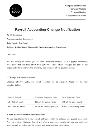Free Payroll Accounting Change Notification Template to Edit Online