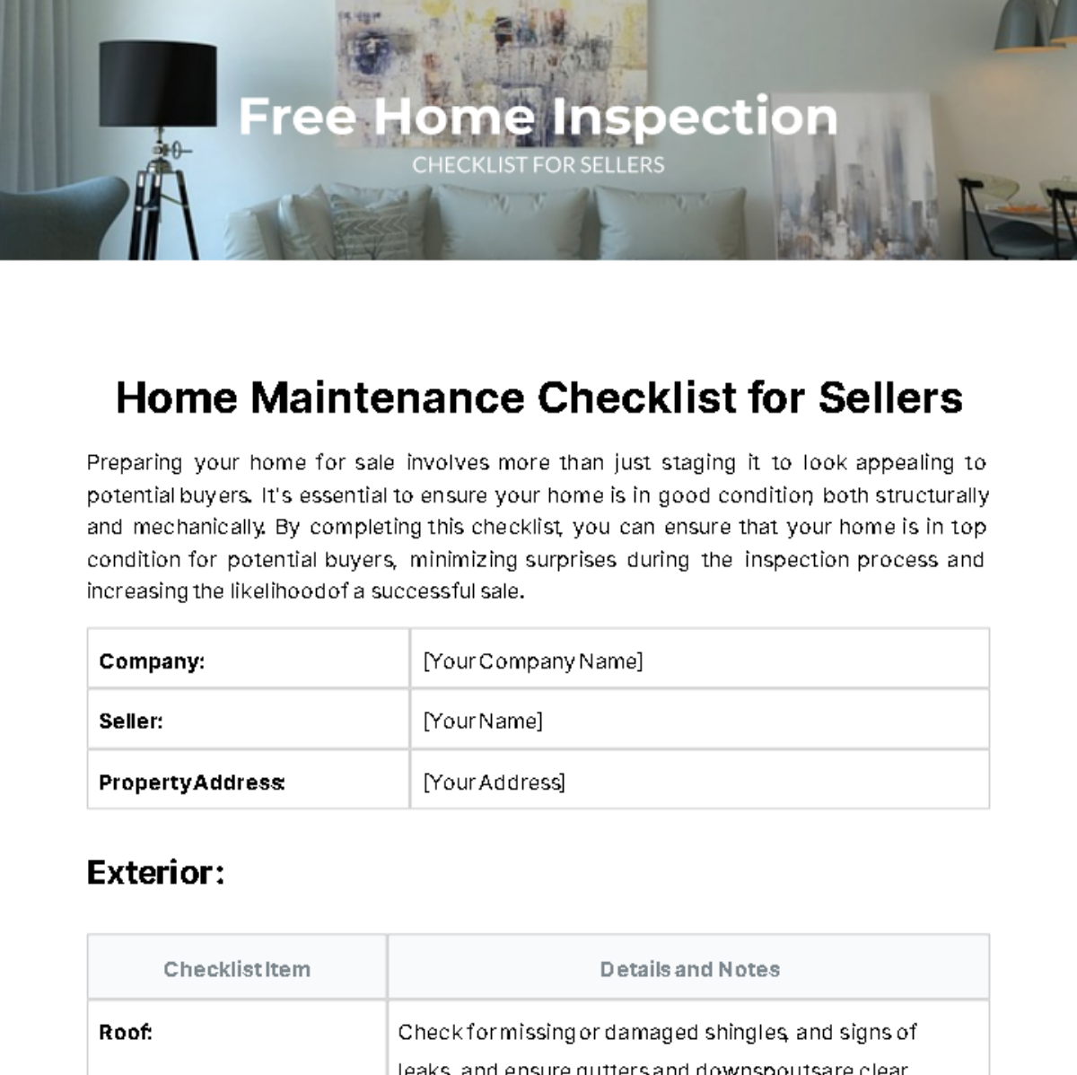 Home Inspection Checklist For Sellers Template