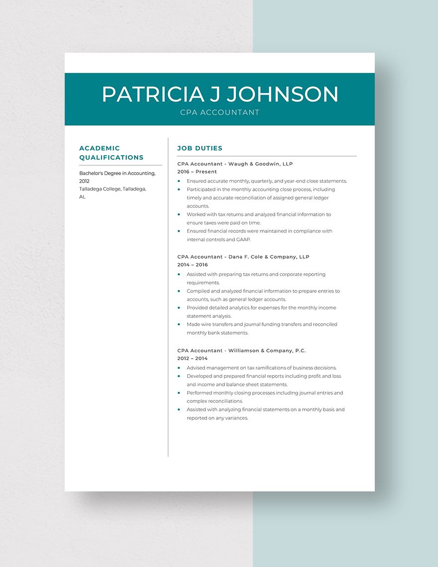 CPA Accountant Resume