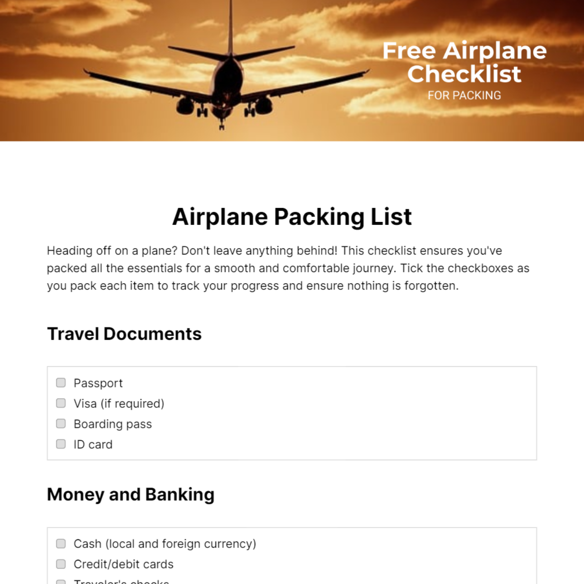 Airplane Checklist For Packing Template